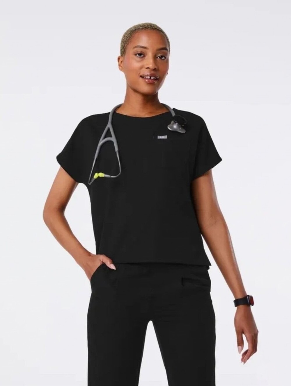 FIGS Arua Relaxed Scrub Top Black (Medium)